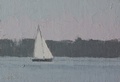 Small oil painting of a yacht on Puget Sound.