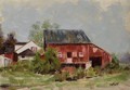 Oil painting of the barn at Fields of Flowers, Purcellville