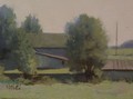 Oil painting of barns on Shelburne Glebe Road in Lincoln, VA
