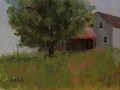 Oil painting of a barn at Talbot Farm in Waterford, VA