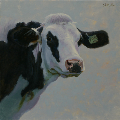 Painting by Simon Bland sold: Oil painting, portrait of 798, holstein cow.