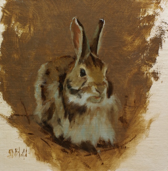 An oil painting of a rabbit.