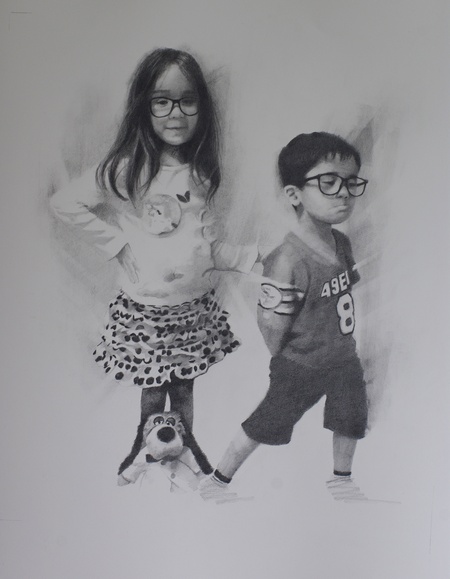 Graphite drawing of two children