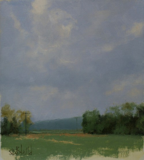 A painting study of clouds over fields