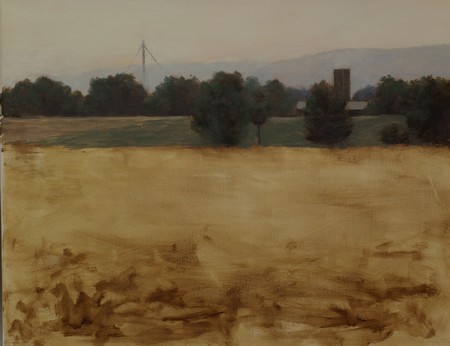 A partially painted landscape painting