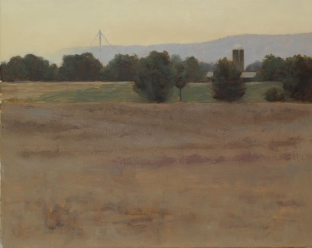 A partially painted landscape painting.