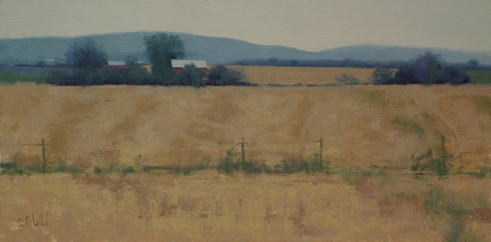 A painting of fields and a barn in Jefferson MD - WIP