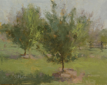 A painting of trees in an orchard