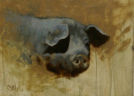 A painting of a pig's head.