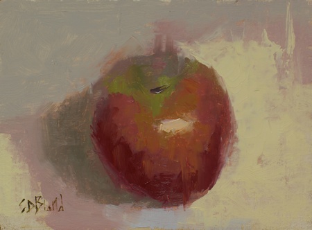 A still life painting of an apple