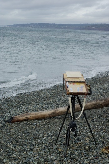 Plein air painting on the beach at Ballard