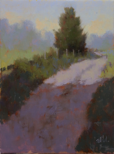 A colorful impressionistic painting of a farm track with modifications