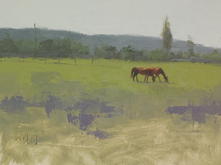 Plein air painting of horses at Lenhart Farm