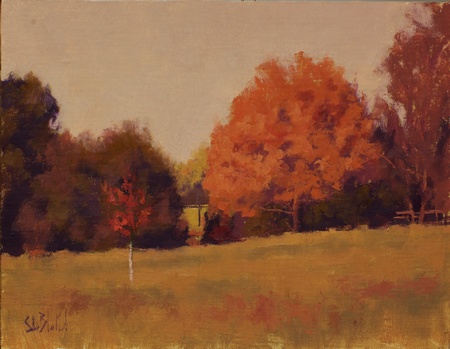 A painting of trees in the fall at Oakland Green Farm