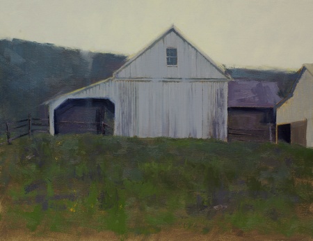 Painting of a white barn WIP