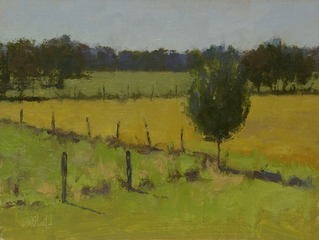 Plein air painting of the south fields at Ayrshire Farm in Upperville VA