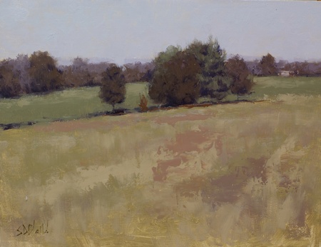 A studio painting based on the plein air studies done at Wind Field Farm in Middleburg VA