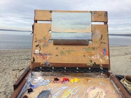 Plein air setup at a beach in Ballard, Seattle WA