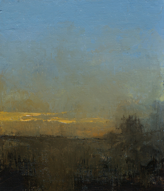 An abstract, impressionistic painting of the sunset