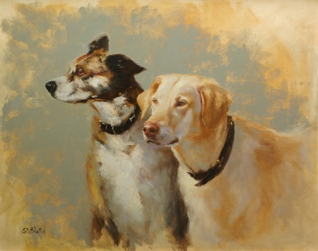 A painting of dogs Hannah and Nikko