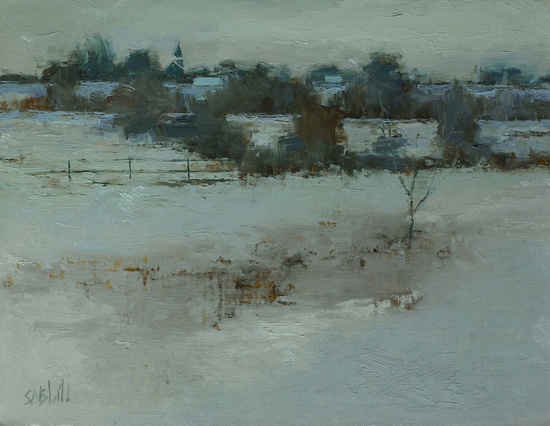 Winter Fields and Hedgerows. 9x12, oil on linen panel. 2016