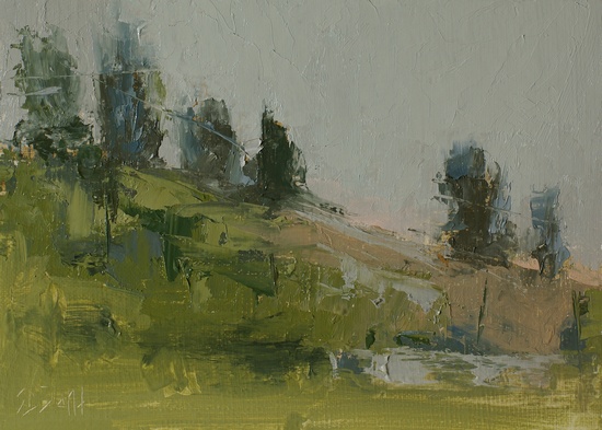 Plein air sketch of a hillside at Discovery Park