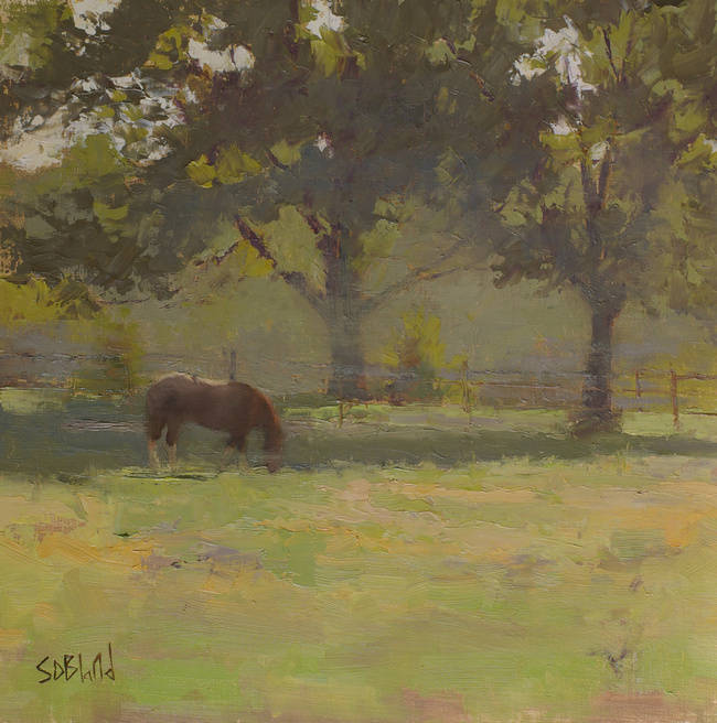 A painting of a horse in a pasture at Ayrshire Farm in Upperville VA