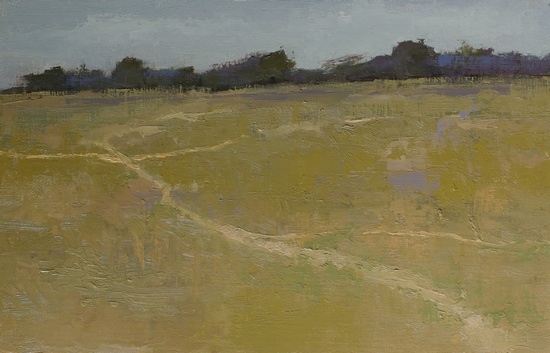 Meadow Land. 6x11 approx., oil on linen panel. 2016