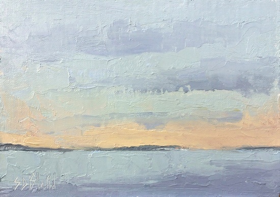 Plein air painting of Puget Sound looking north