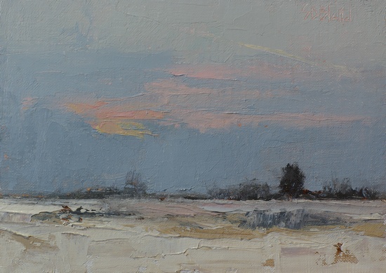 Winter Dawn. 5x7, oil and cold wax on linen panel. 2016