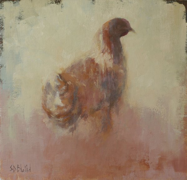 Figurative painting of a chicken