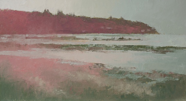 An oil painting of the Magnolia Bluffs done with a pink/green palette