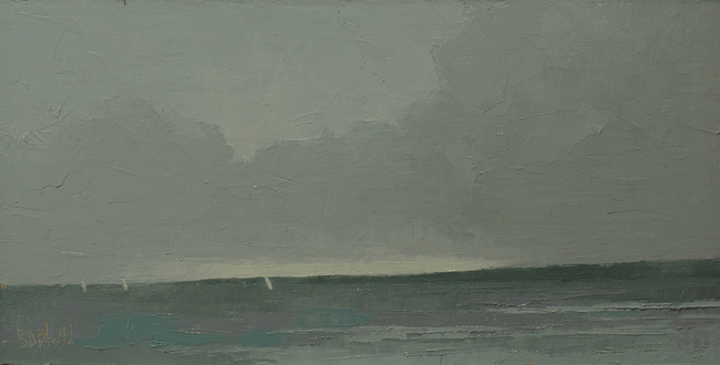 An oil painting of the view from Carkeek Beach by artist Simon Bland