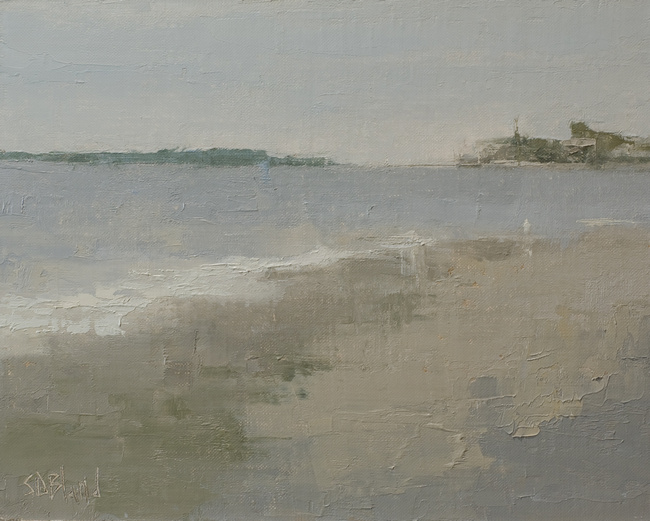 An oil painting of Richmond Beach in an earthy gray palette.