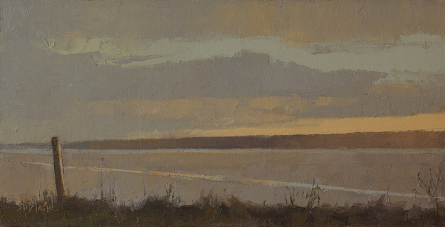 An oil painting of sunset over Bainbridge Island by artist Simon Bland