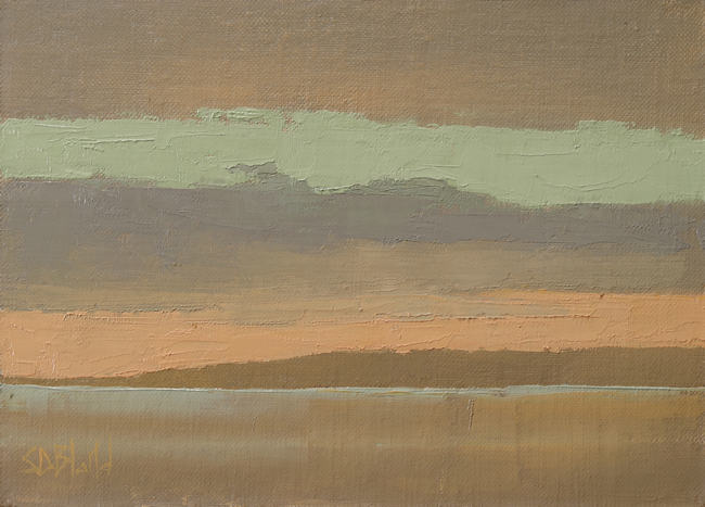 An oil painting of sunset over Puget Sound