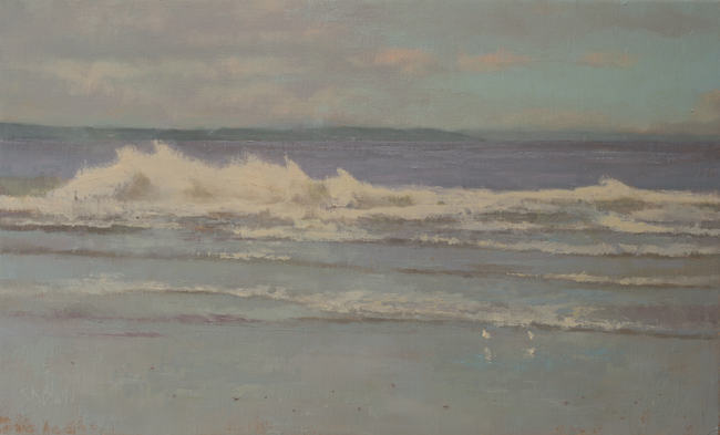 Oil painting of waves at the beach