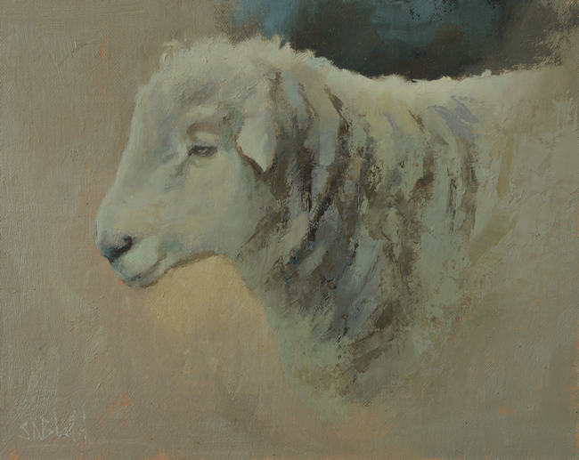 Oil painting of a polled ram