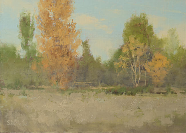 An oil painting of a fall landscape