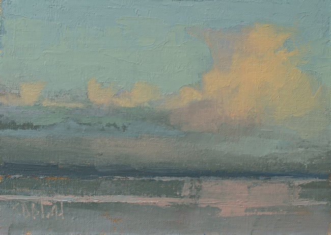 An oil painting of clouds at sunset