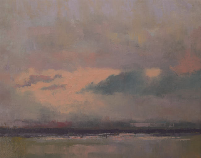 Oil painting of sunset over the ocean