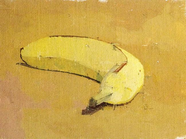 Oil painting of a banana by the artist Euan Uglow