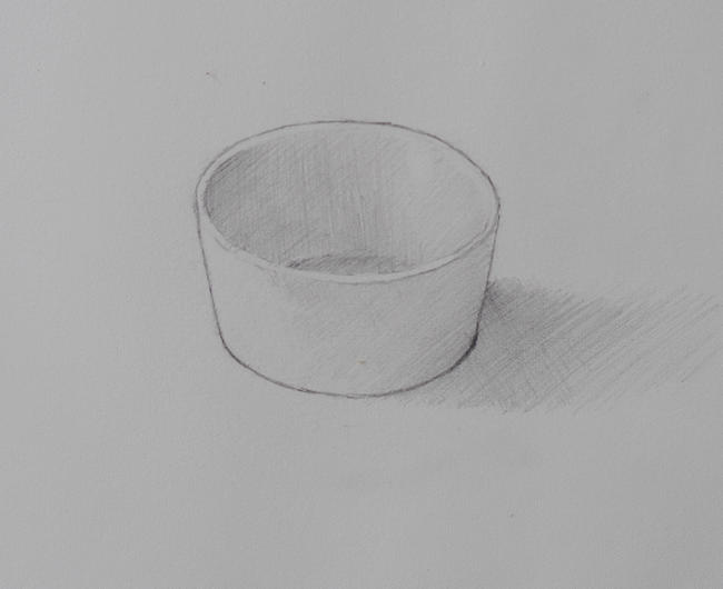 A crude pencil drawing of a ramekin bowl