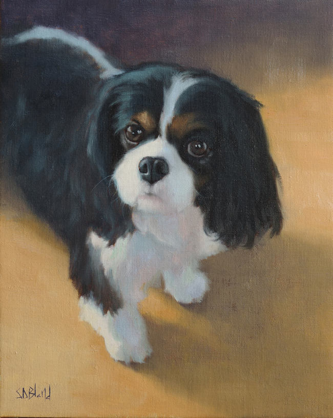 Oil portrait of a King Charles spaniel