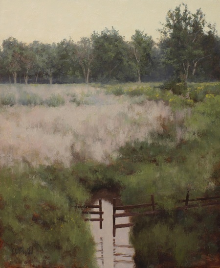 Oil painting of fields at Featherbed Lane in Lovettsville, VA. 