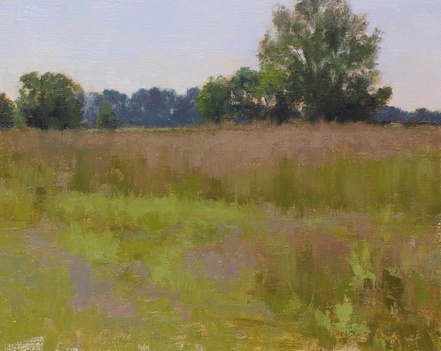 Oil painting of wildlife meadows at Innisfree Farm in Rectorstown, VA