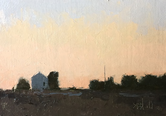Sunset sketch. A small painting of the light in the evening sky in oil on linen.