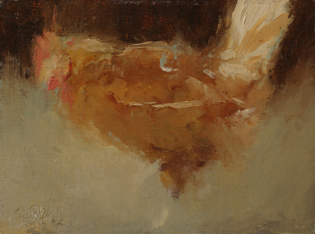 An abstract painting of a rooster by artist Simon Bland